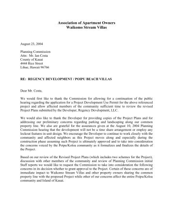 Letter to Planning Commission - Community Association website ...