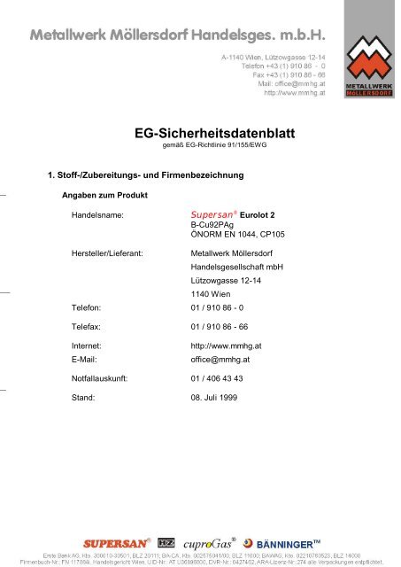 EG-Sicherheitsdatenblatt - Metallwerk Möllersdorf