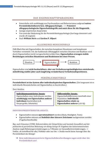 Persönlichkeitspsychologie WS 11/12 (Neyer ... - FSR Psychologie