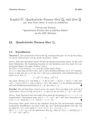Kapitel IV. Quadratische Formen über Qp und ... - Christian Semrau