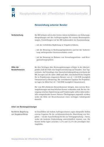 Heranziehung externer Berater - Der Rechnungshof