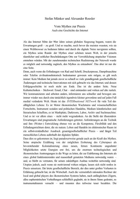 Stefan Münker und Alexander Roesler Vom Mythos zur Praxis