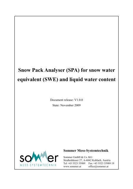 for snow water equivalent - Sommer Mess-Systemtechnik