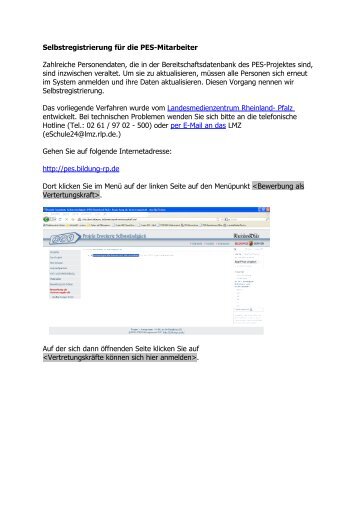 Selbstregistrierung für die PES-Mitarbeiter