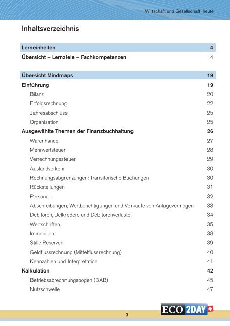 Lerninhalte Finanz- und Rechnungswesen - ECO2DAY