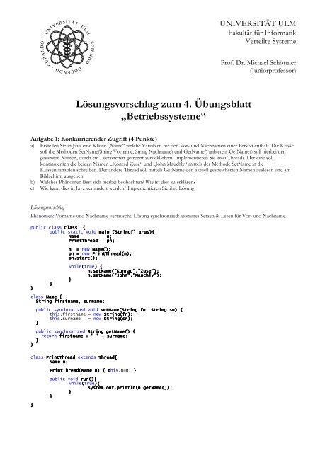 Lösung - Institut für Verteilte Systeme - Universität Ulm