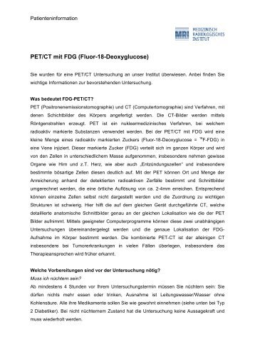 Patienteninformation PET/CT mit FDG (Fluor-18-Deoxyglucose