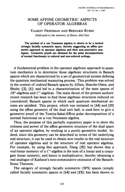 Some affine geometric aspects of operator algebras - MSP