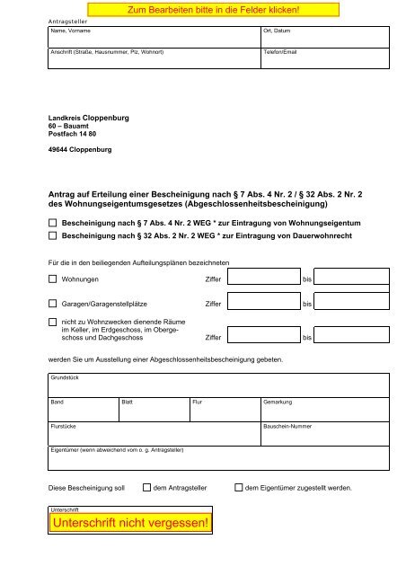 Antrag auf Erteilung einer Bescheinigung nach § 7 Abs. 4 Nr. 2 ...