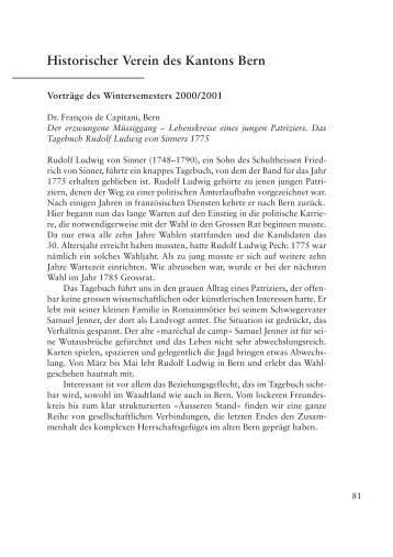 Vorträge des Wintersemesters 2000/2001 - Berner Zeitschrift für ...