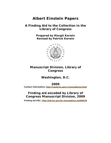 Albert Einstein Papers [finding aid]. Library of Congress. [PDF ...