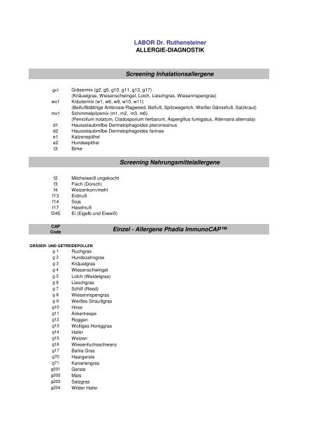 Liste Allergie-Diagnostik - Labor Dr. Rudolf Ruthenstein