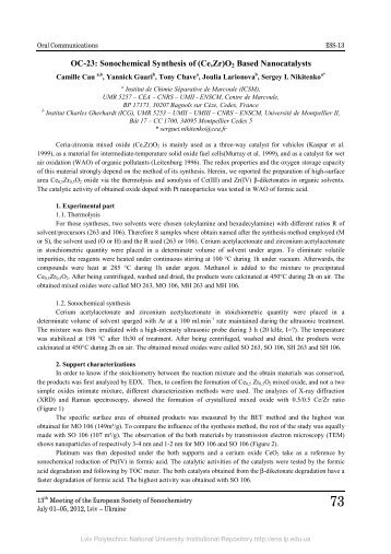 ОС-23: Sonochemical Synthesis of (Ce,Zr)O2 Based Nanocatalysts