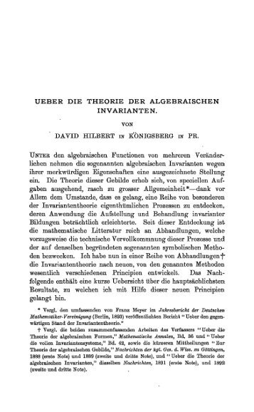 UEBER DIE THEORIE DER ALGEBRAISCHEN INVARIANTEN ...