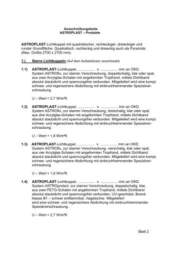 ASTROPLAST-Lichtkuppel mit quadratischer, rechteckiger ...