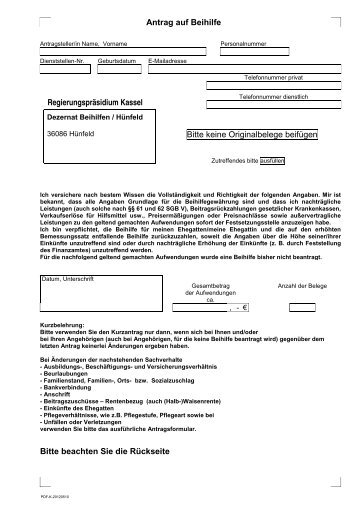 Kurz-Antrag auf Beihilfe - Regierungspräsidium Kassel