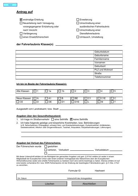 Antrag Auf Neuerteilung Der Fahrerlaubnis Online Fahrerlaubnis - Formular-Portal