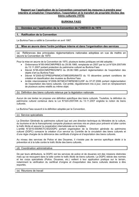 Rapport sur l'application de la Convention concernant les ... - Unesco