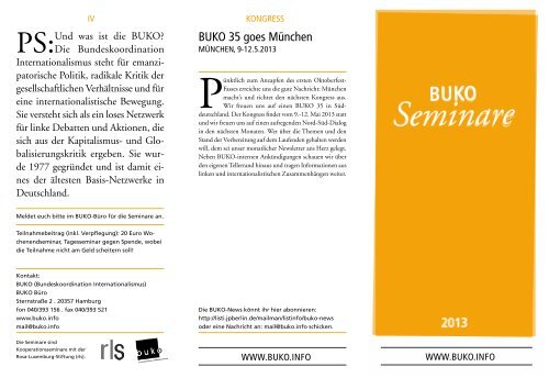 Bewerbungsflyer Buko Bundeskoordination Internationalismus