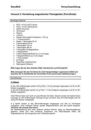 NanoBoX Versuchsanleitung Versuch 3: Herstellung magnetischer ...