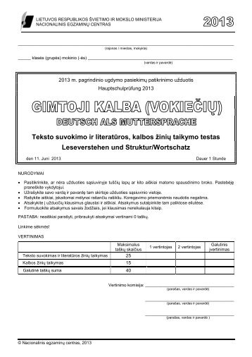 Teksto suvokimo ir literatūros, kalbos žinių taikymo testas ...