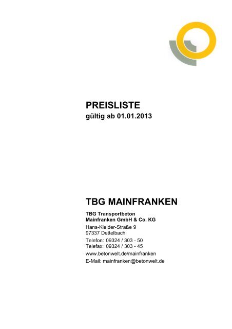 Preisliste Mainfranken - HeidelbergCement
