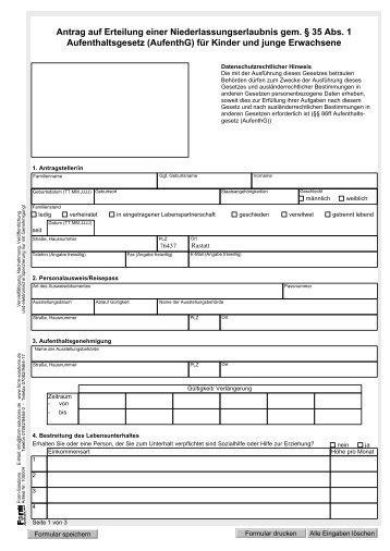 Antrag auf Erteilung einer Niederlassungserlaubnis für Kinder und ...