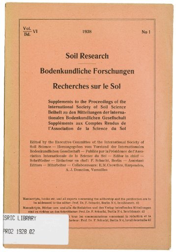Soil Research Bodenkundliche Forschungen Recherches sur Ie Sol