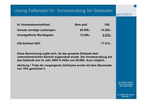 Lösung Fallbeispiel I: Lieferungen und Leistungen ... - Hochschulkurs