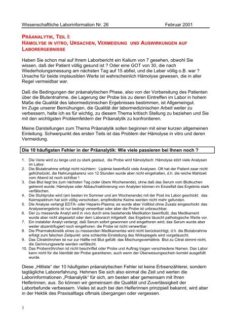 Hamolyse In Vitro Labor Schoen De