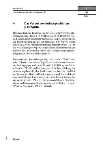 4 Das Verbot von Insidergeschäften, § 14 WpHG 12.1 4