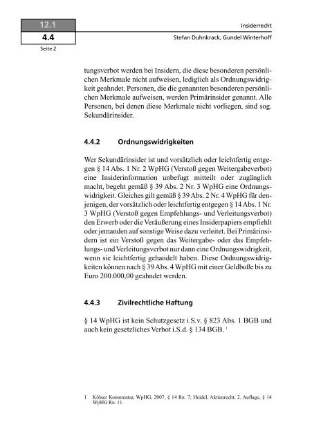 4 Das Verbot von Insidergeschäften, § 14 WpHG 12.1 4