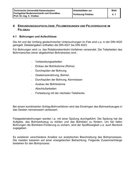 Felsbau - Vorlesung - Universität Kaiserslautern