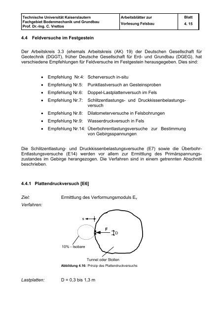 Felsbau - Vorlesung - Universität Kaiserslautern