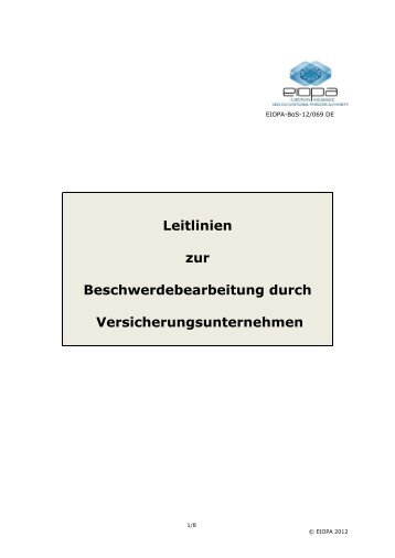 Leitlinien zu Beschwerdebearbeitung durch ... - EIOPA