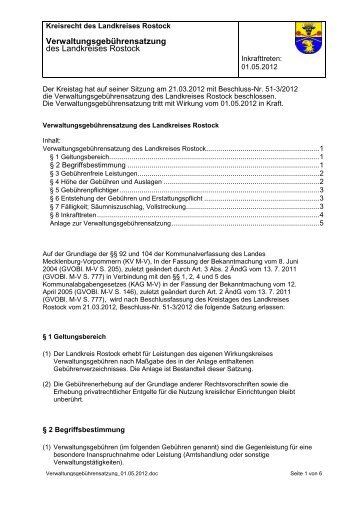Verwaltungsgebührensatzung des Landkreises Rostock