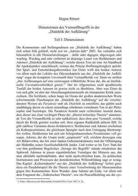 Jürgen Ritsert Dimensionen des Vernunftbegriffs in der „Dialektik ...