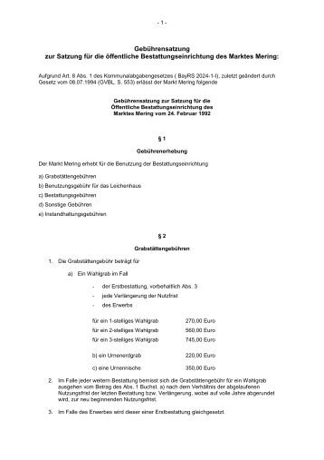 Gebührensatzung zur Satzung für die öffentliche ... - VG Mering