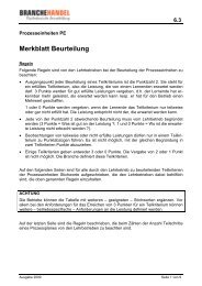 Merkblatt zur Beurteilung der Prozesseinheiten - Branche Handel