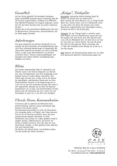 Reisehinweise(PDF) - Oase Reisen