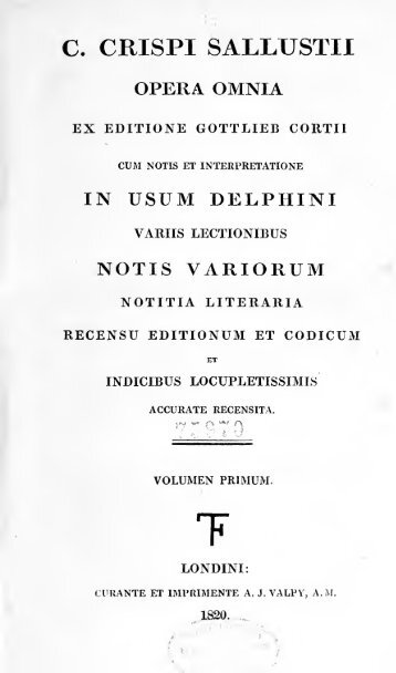 Sallustius – Valpy Index - Accademia Vivarium Novum