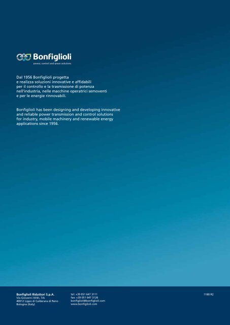 Soluzioni per l'energia eolica Solutions for wind energy - Bonfiglioli