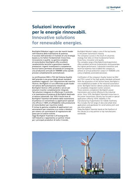 Soluzioni per l'energia eolica Solutions for wind energy - Bonfiglioli
