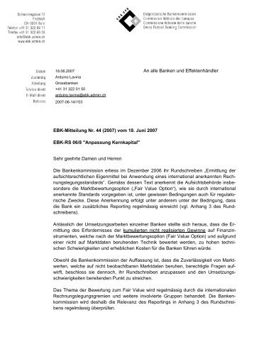 EBK-Mitteilung Nr. 44 (2007) vom 18. Juni 2007 EBK-RS 06/8 ...