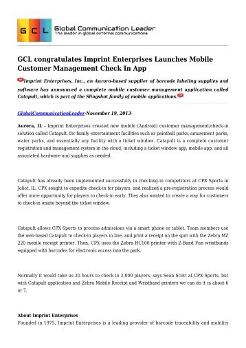 GCL congratulates Imprint Enterprises Launches Mobile Customer Management Check In App.pdf