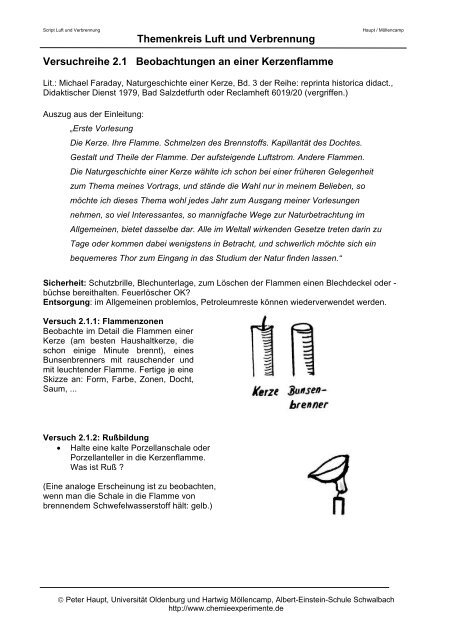 Themenkreis Luft und Verbrennung Versuchreihe 2.1 ...