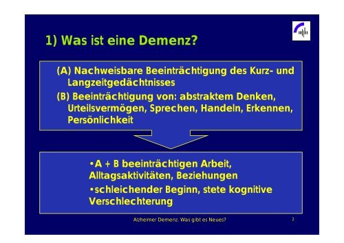 Alzheimer Demenz - Was gibt es Neues? - Praxis Dr.med. Briesenick