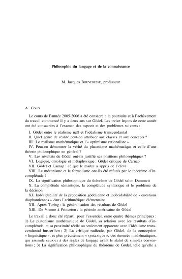 résumé 2005-2006 - Chaire de Philosophie du langage - Collège de ...