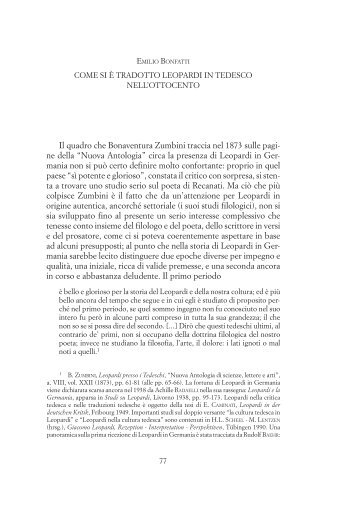 Come si è tradotto Leopardi in tedesco nell'Ottocento - Provincia di ...