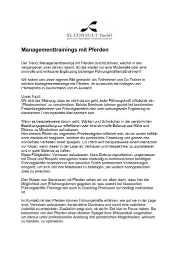 Managementtrainings mit Pferden - SL-Consult GmbH
